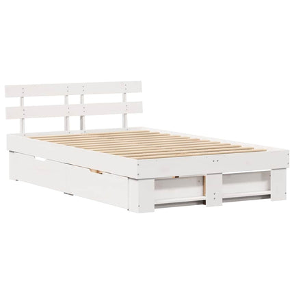 Sengestel med hovedgærde Hvid 120 x 200 cm Massiv fyrretræ
