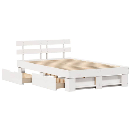 Sengestel med hovedgærde Hvid 120 x 200 cm Massiv fyrretræ