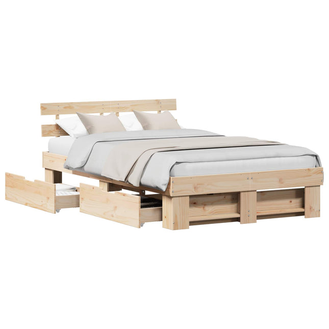 Sengestel med hovedgærde Brun 140 x 190 cm Massiv fyrretræ