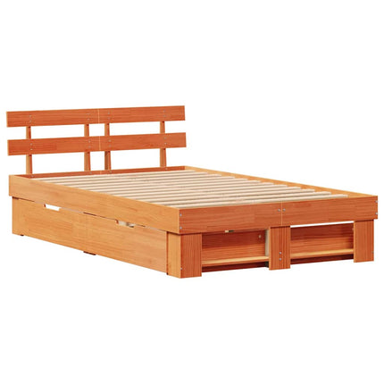 Sengestel med hovedgærde Voks brun 140 x 190 cm Massiv fyrretræ