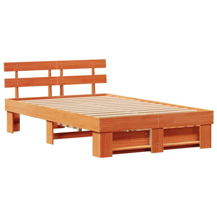 Sengestel med hovedgærde Voks brun 140 x 190 cm Massiv fyrretræ