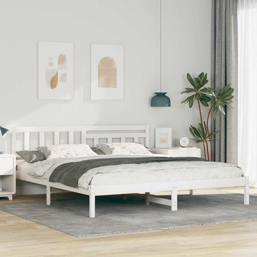 Sengestel med hovedgærde Hvid 200 x 200 cm Massiv fyrretræ