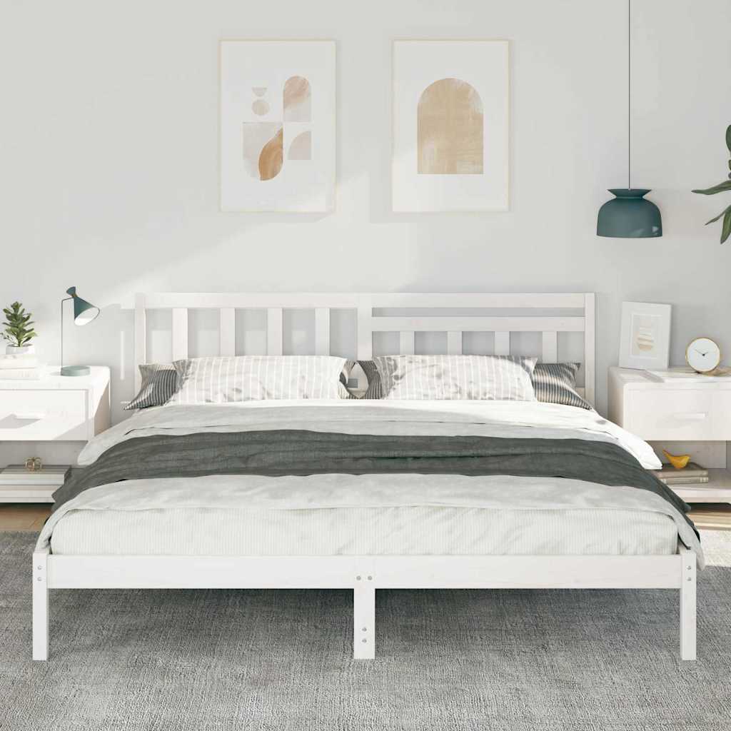 Sengestel med hovedgærde Hvid 180 x 200 cm Massiv fyrretræ