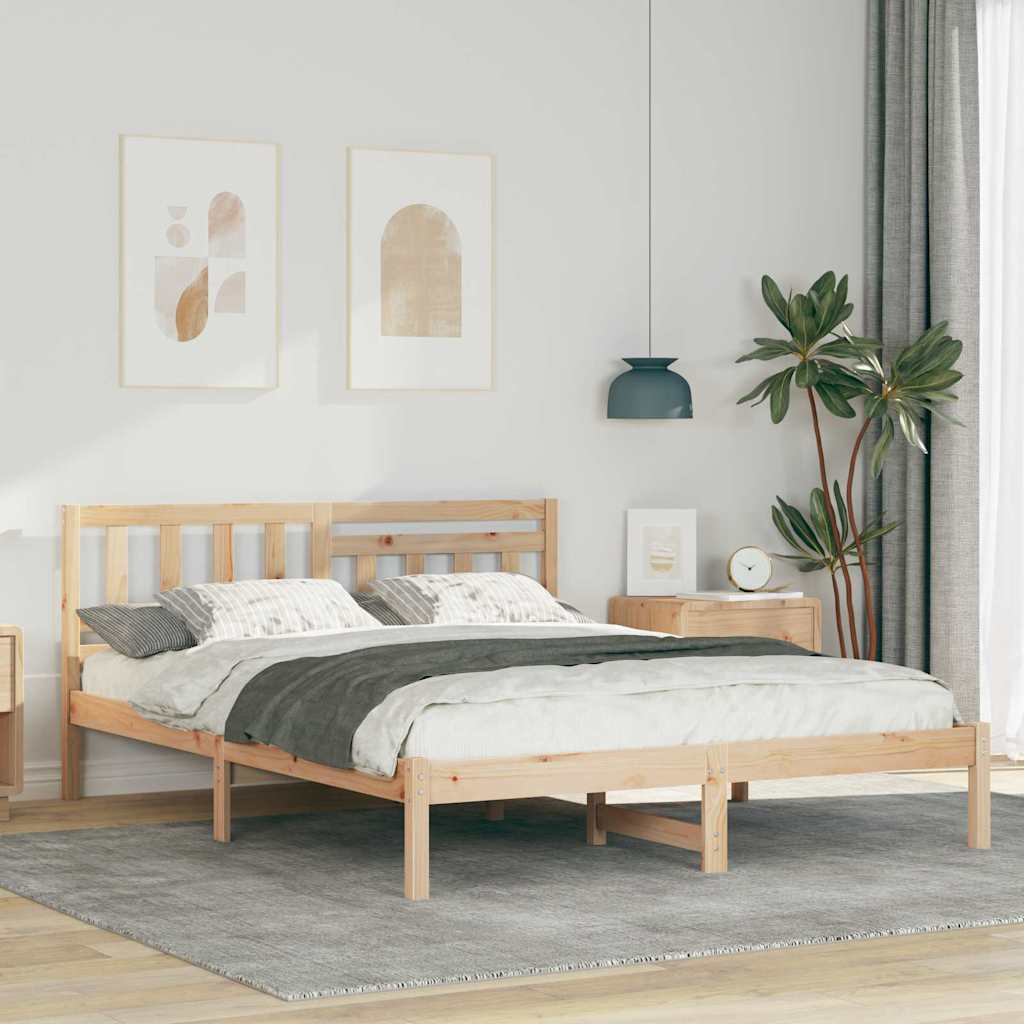 Sengestel med hovedgærde Brun 160 x 200 cm Massiv fyrretræ