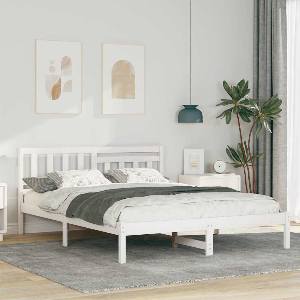 Sengestel med hovedgærde Hvid 150 x 200 cm Massiv fyrretræ