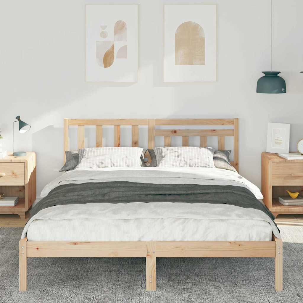 Sengestel med hovedgærde Brun 140 x 200 cm Massiv fyrretræ
