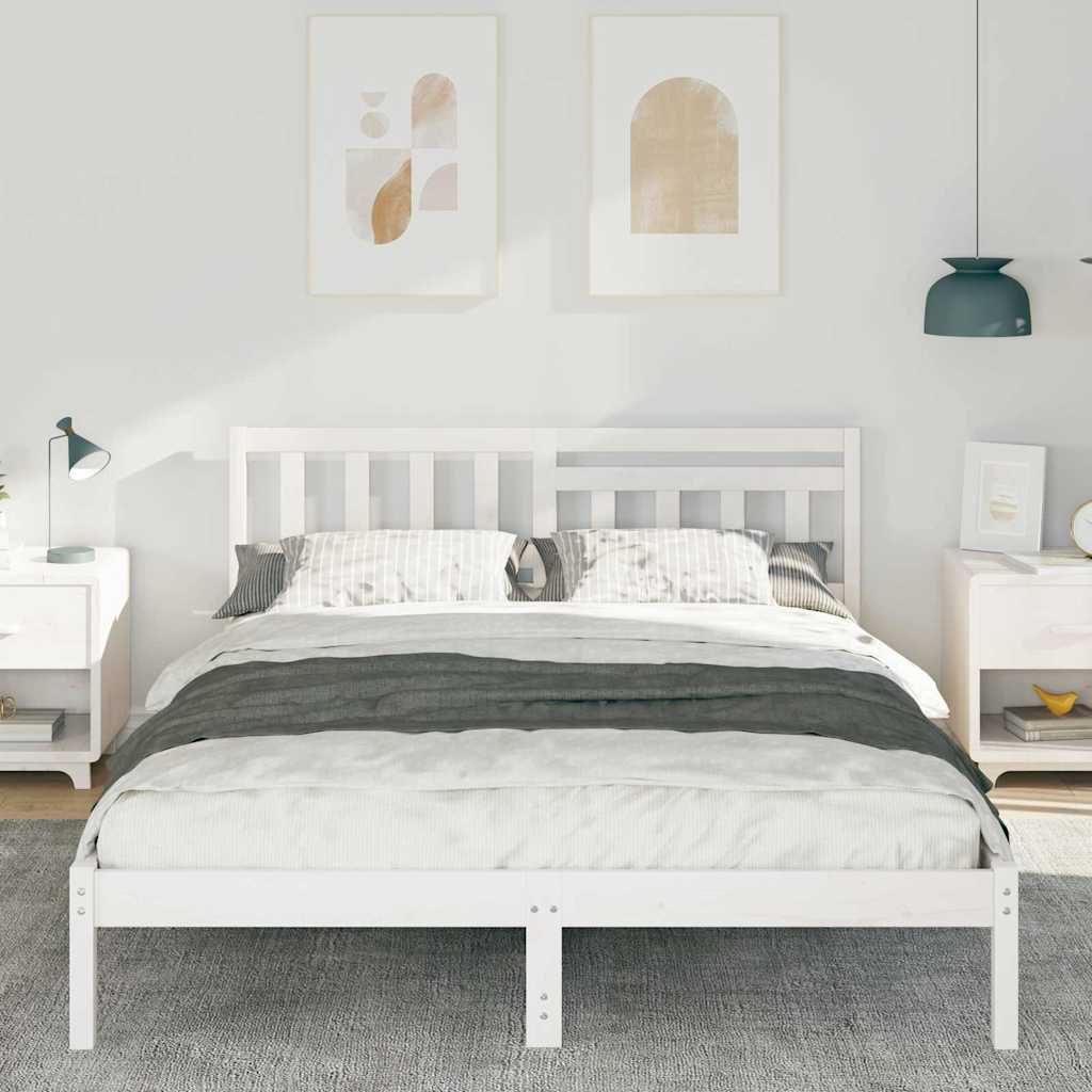 Sengestel med hovedgærde Hvid 140 x 200 cm Massiv fyrretræ