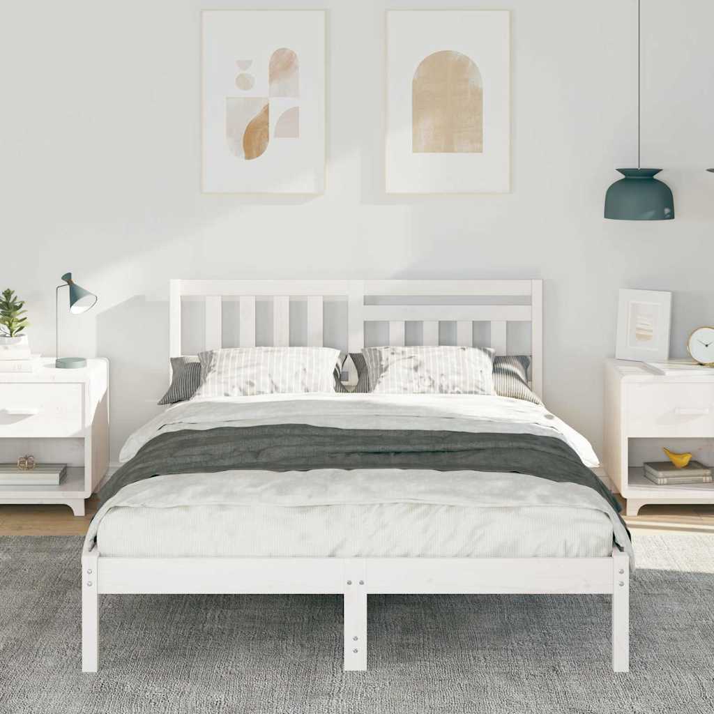 Sengestel med hovedgærde Hvid 140 x 190 cm Massiv fyrretræ