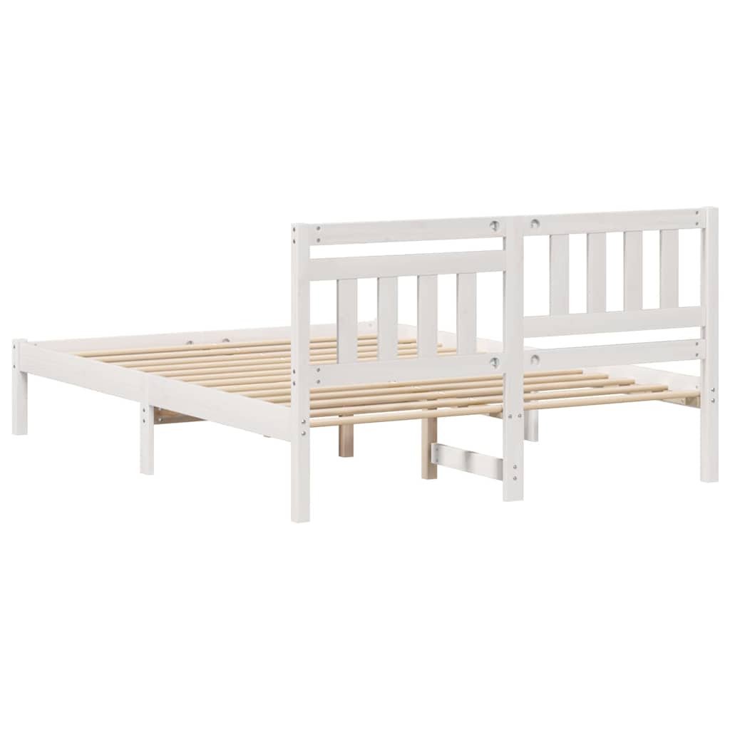 Sengestel med hovedgærde Hvid 135 x 190 cm Massiv fyrretræ