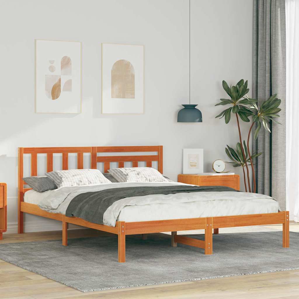Sengestel med hovedgærde Voks brun 120 x 190 cm Massiv fyrretræ