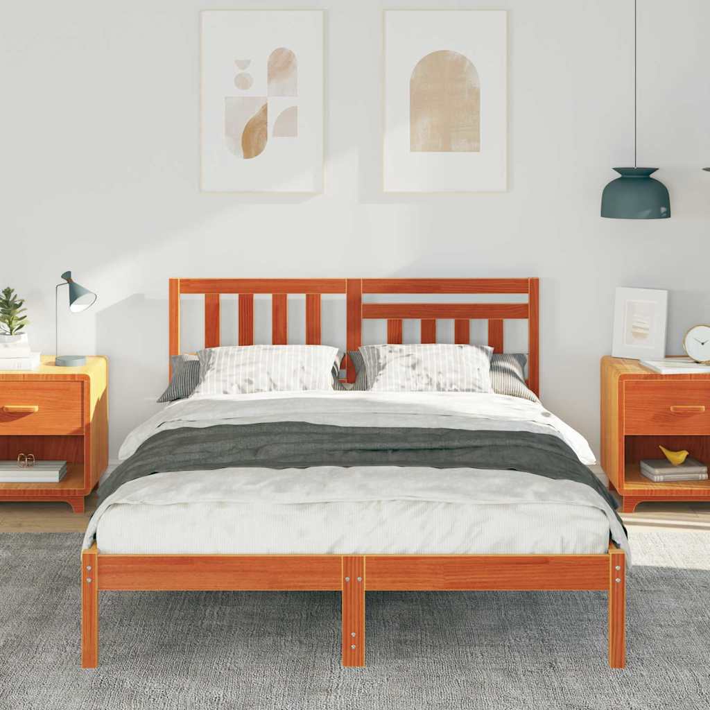 Sengestel med hovedgærde Voks brun 120 x 190 cm Massiv fyrretræ