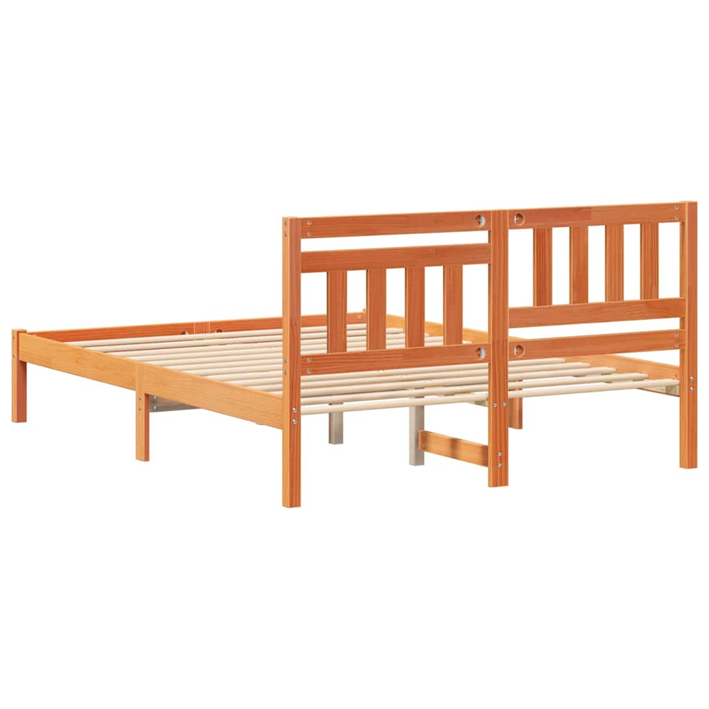 Sengestel med hovedgærde Voks brun 120 x 190 cm Massiv fyrretræ