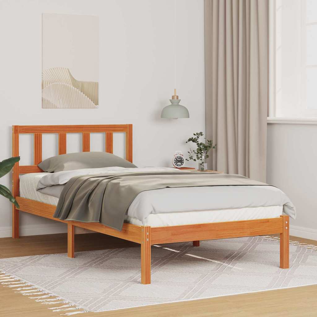 Sengestel med hovedgærde Voks brun 90 x 190 cm Massiv fyrretræ