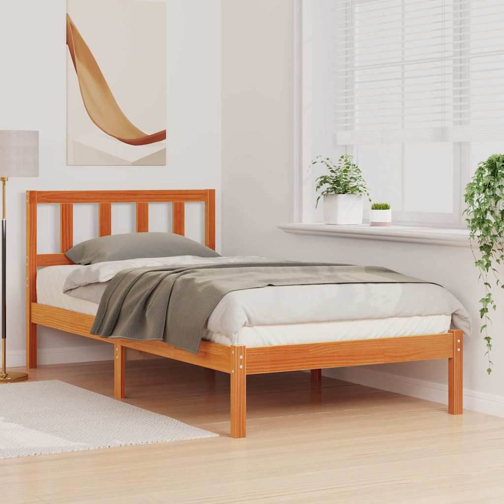 Sengestel med hovedgærde Voks brun 90 x 190 cm Massiv fyrretræ