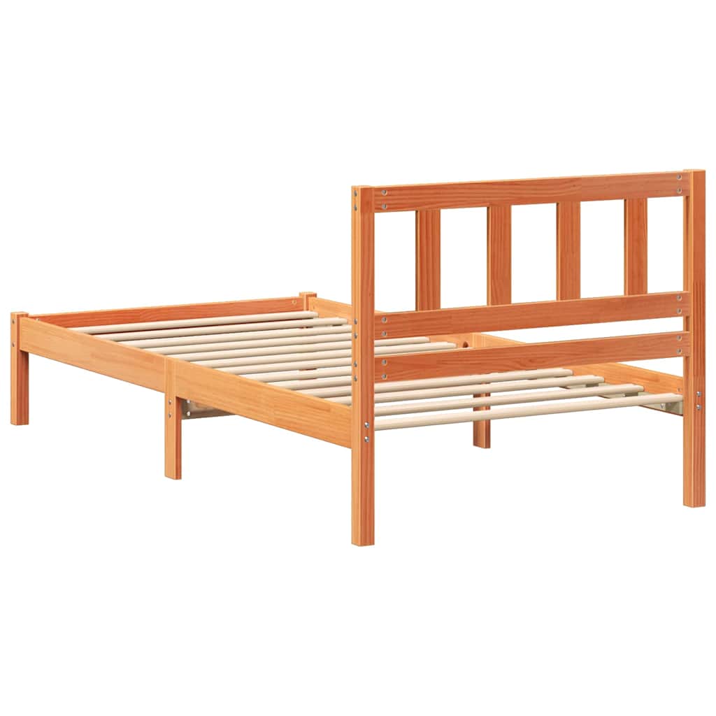 Sengestel med hovedgærde Voks brun 90 x 190 cm Massiv fyrretræ