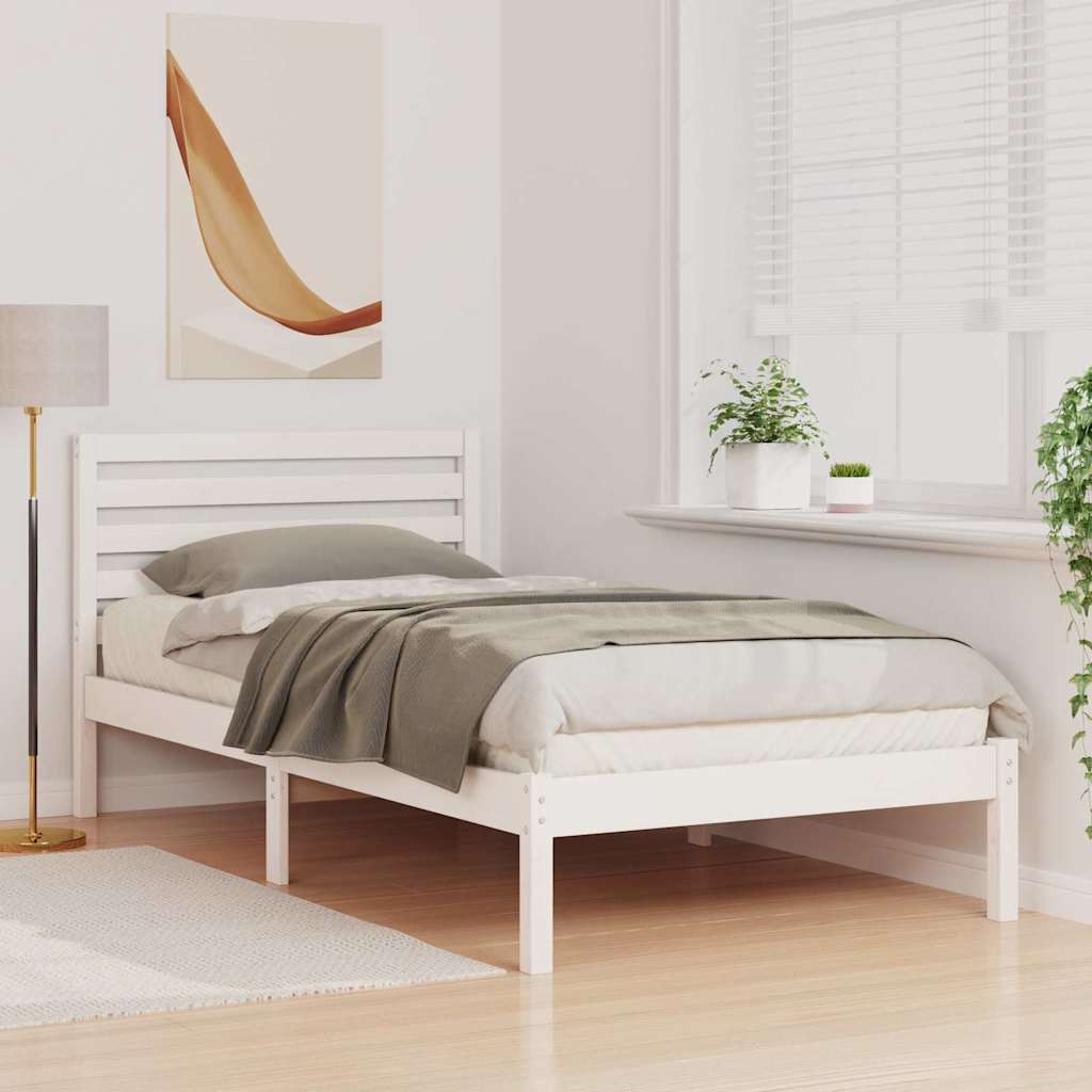 Sengestel med hovedgærde Hvid 75 x 190 cm Massiv fyrretræ