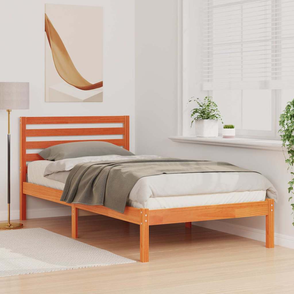 Sengestel med hovedgærde Voks brun 75 x 190 cm Massiv fyrretræ
