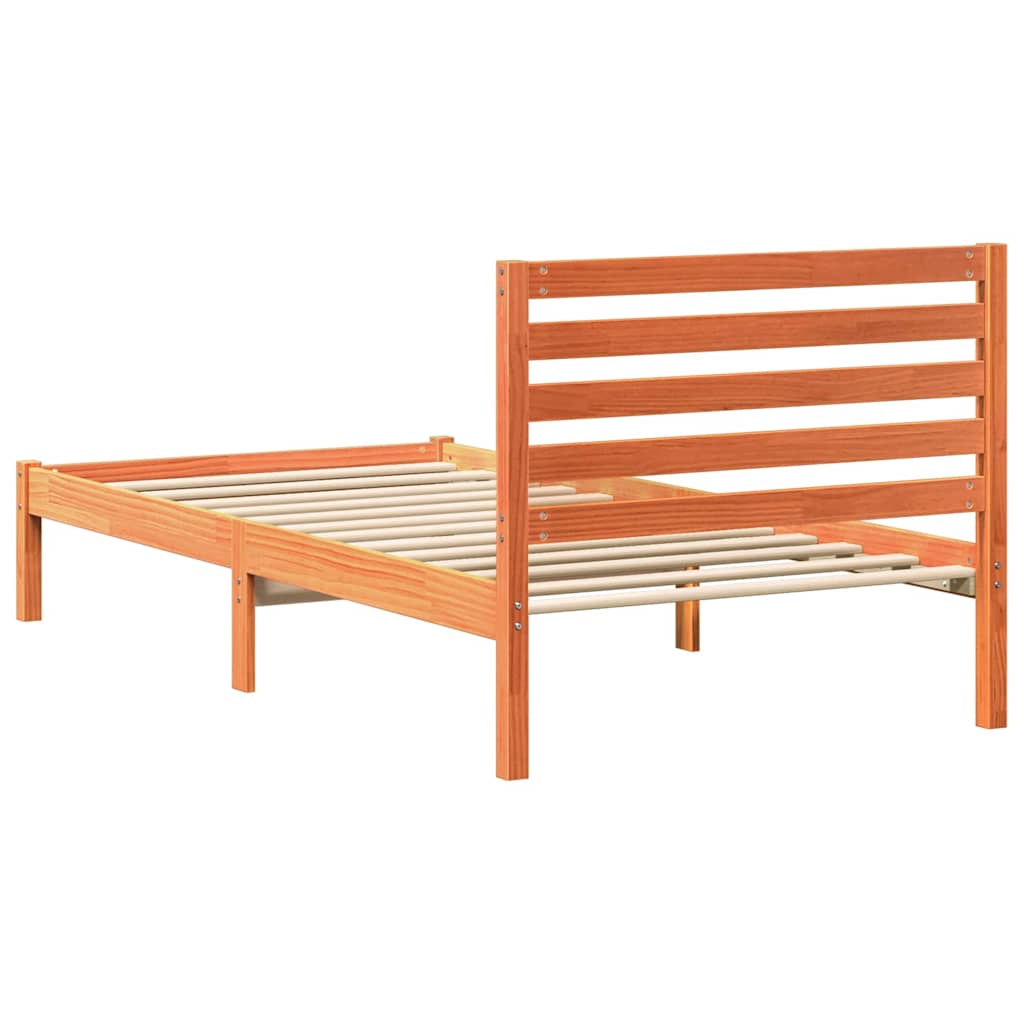 Sengestel med hovedgærde Voks brun 75 x 190 cm Massiv fyrretræ