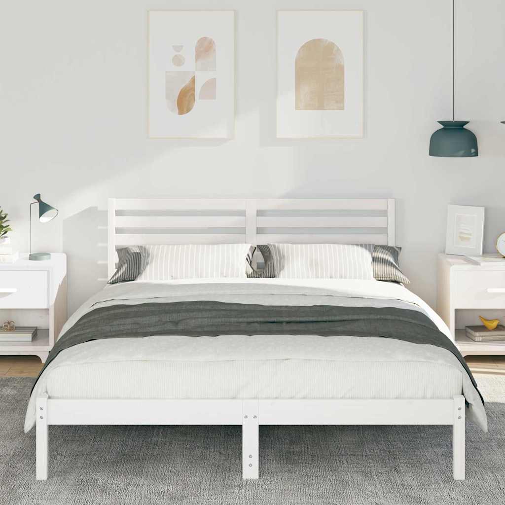 Sengestel med hovedgærde Hvid 200 x 200 cm Massiv fyrretræ