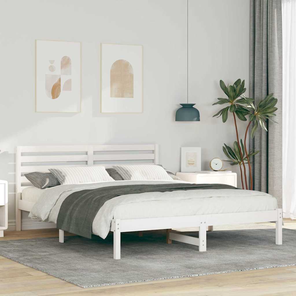 Sengestel med hovedgærde Hvid 160 x 200 cm Massiv fyrretræ