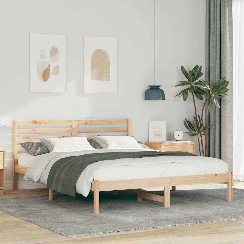 Sengestel med hovedgærde Brun 150 x 200 cm Massiv fyrretræ