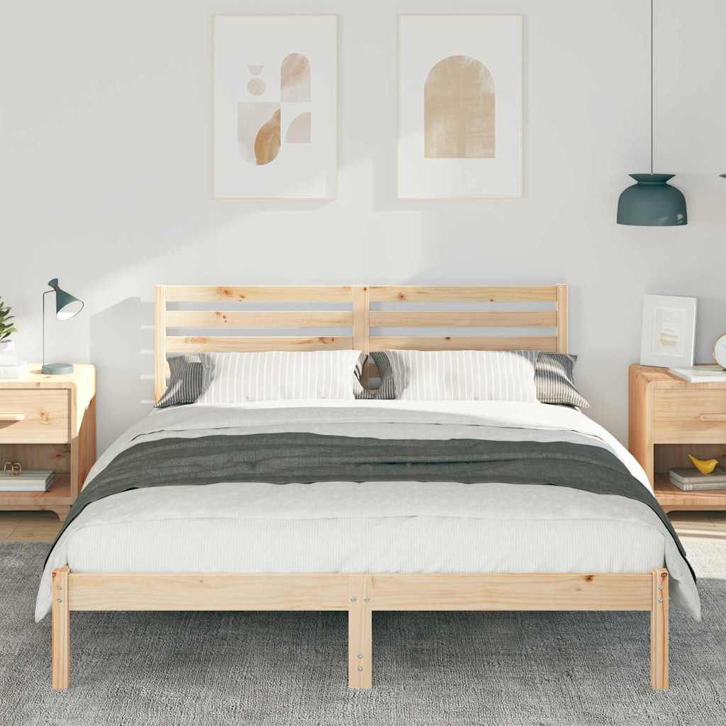 Sengestel med hovedgærde Brun 150 x 200 cm Massiv fyrretræ