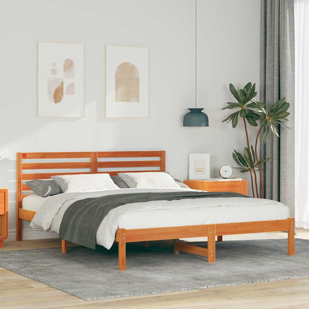 Sengestel med hovedgærde Voks brun 150 x 200 cm Massiv fyrretræ