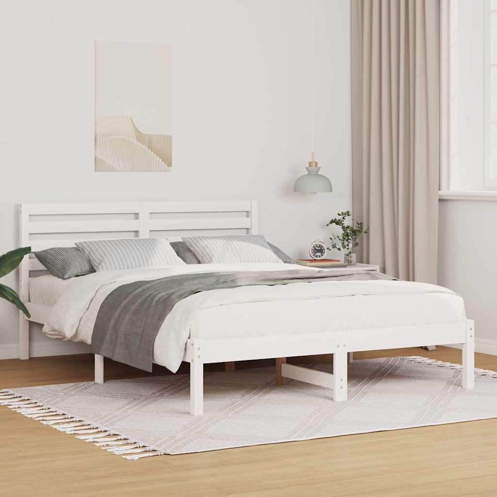Sengestel med hovedgærde Hvid 120 x 200 cm Massiv fyrretræ