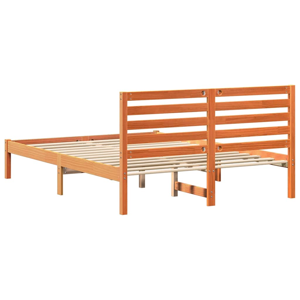 Sengestel med hovedgærde Voks brun 140 x 190 cm Massiv fyrretræ