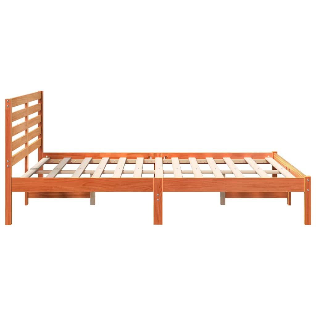 Sengestel med hovedgærde Voks brun 140 x 190 cm Massiv fyrretræ