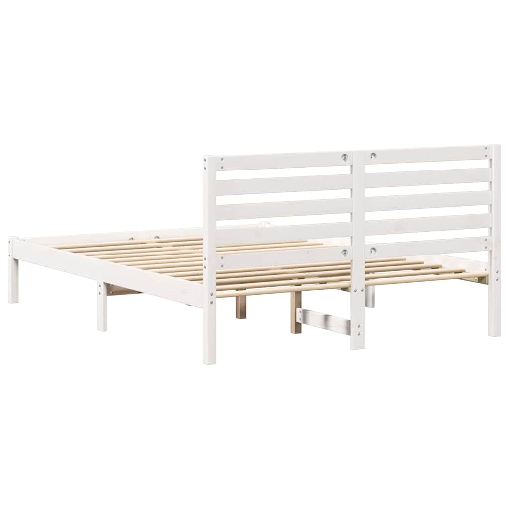 Sengestel med hovedgærde Hvid 135 x 190 cm Massiv fyrretræ