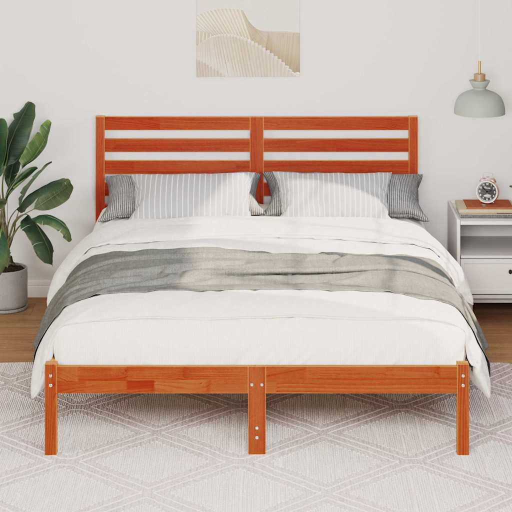 Sengestel med hovedgærde Voks brun 135 x 190 cm Massiv fyrretræ