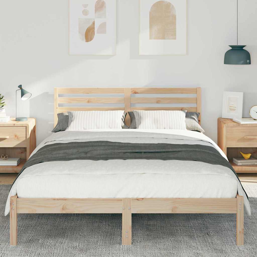 Sengestel med hovedgærde Brun 140 x 210 cm Massiv fyrretræ