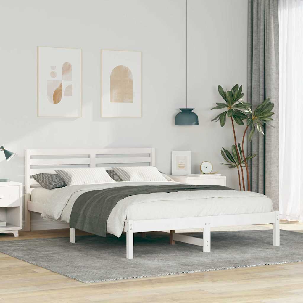 Sengestel med hovedgærde Hvid 140 x 210 cm Massiv fyrretræ
