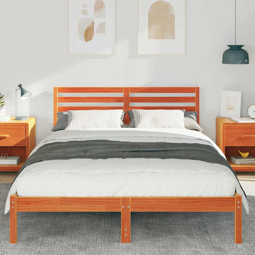 Sengestel med hovedgærde Voks brun 140 x 210 cm Massiv fyrretræ