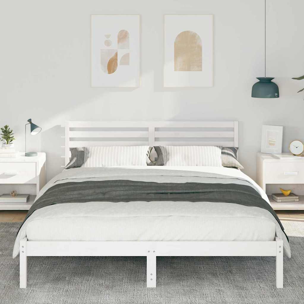 Sengestel med hovedgærde Hvid 160 x 210 cm Massiv fyrretræ