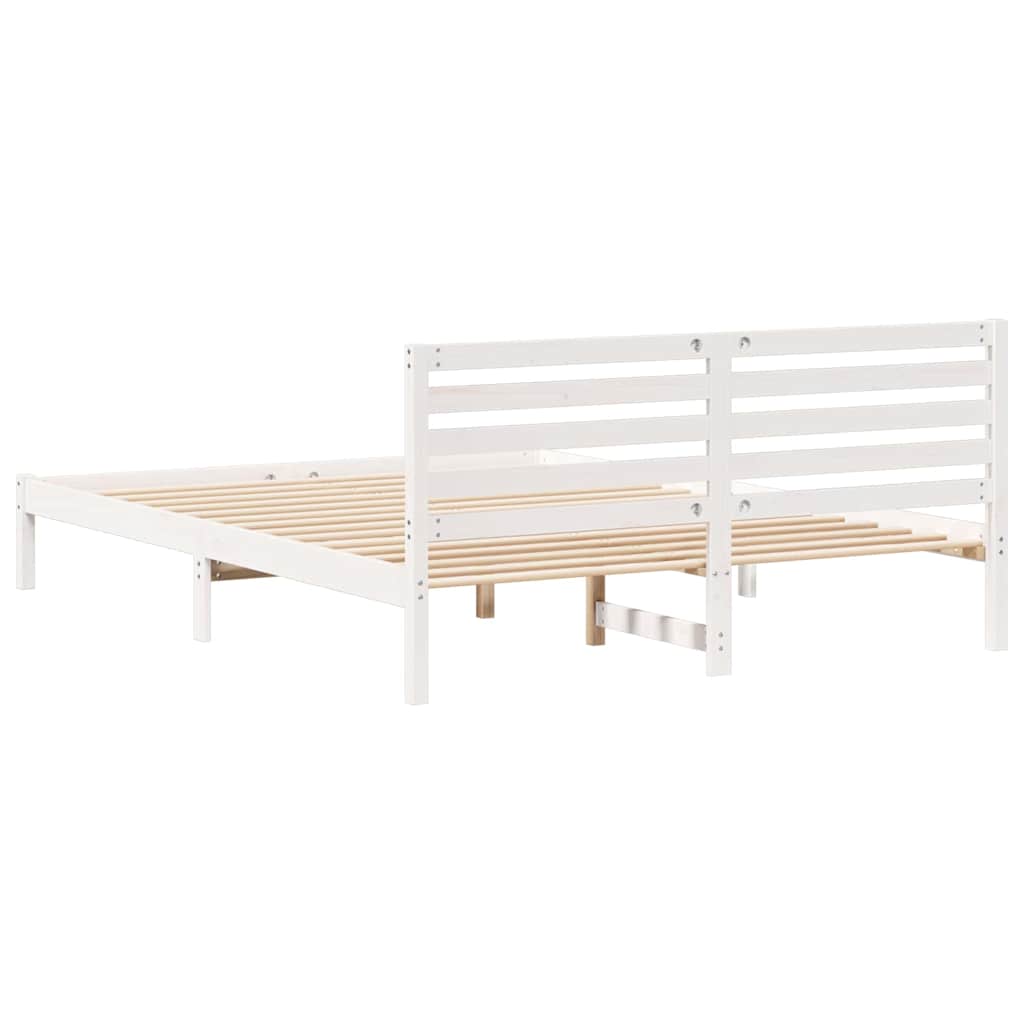 Sengestel med hovedgærde Hvid 160 x 210 cm Massiv fyrretræ