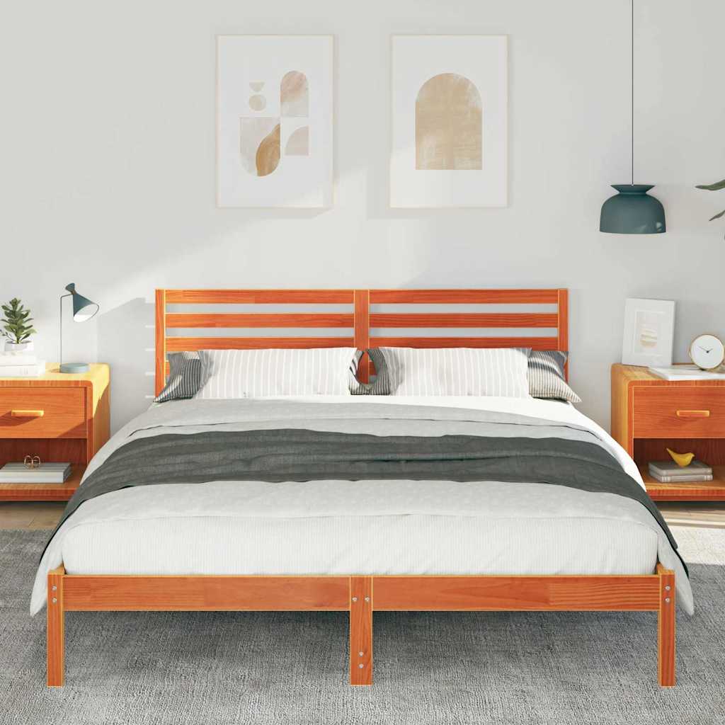 Sengestel med hovedgærde Voks brun 160 x 210 cm Massiv fyrretræ