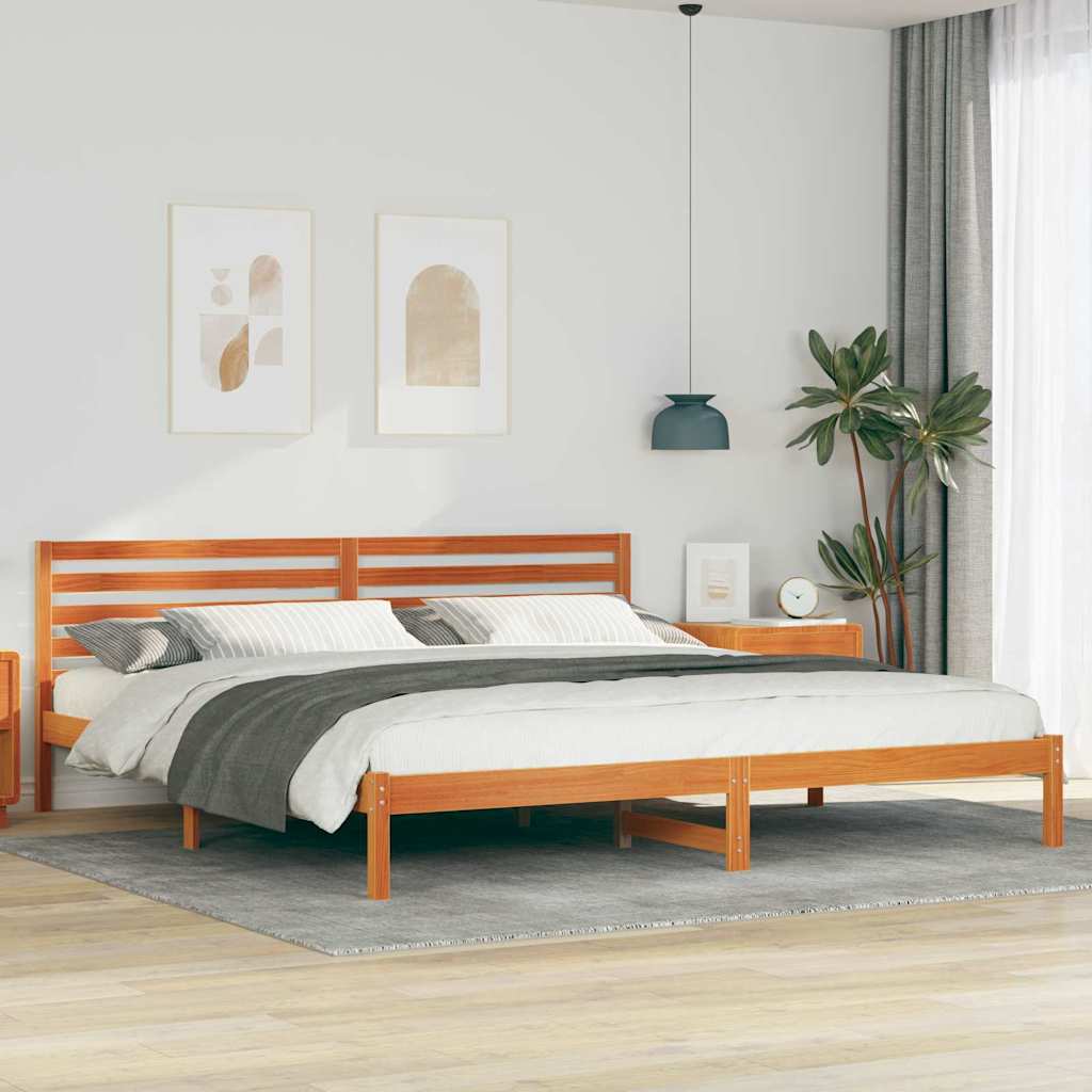 Sengestel med hovedgærde Voks brun 180 x 210 cm Massiv fyrretræ