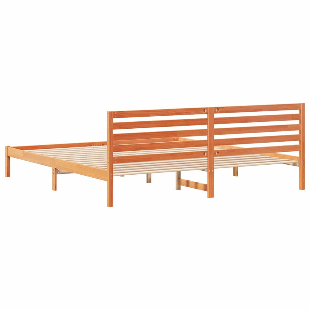 Sengestel med hovedgærde Voks brun 180 x 210 cm Massiv fyrretræ