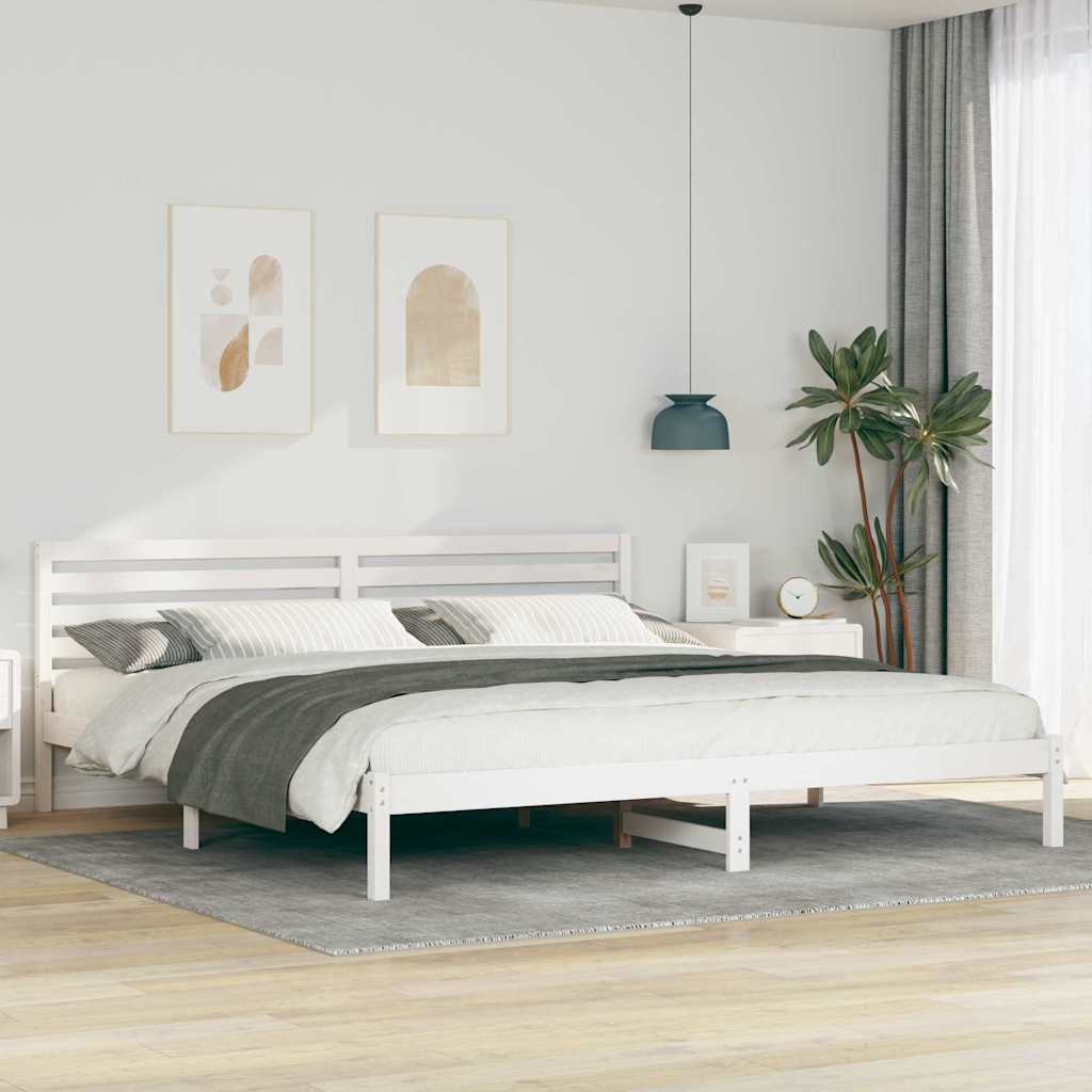 Sengestel med hovedgærde Hvid 200 x 210 cm Massiv fyrretræ