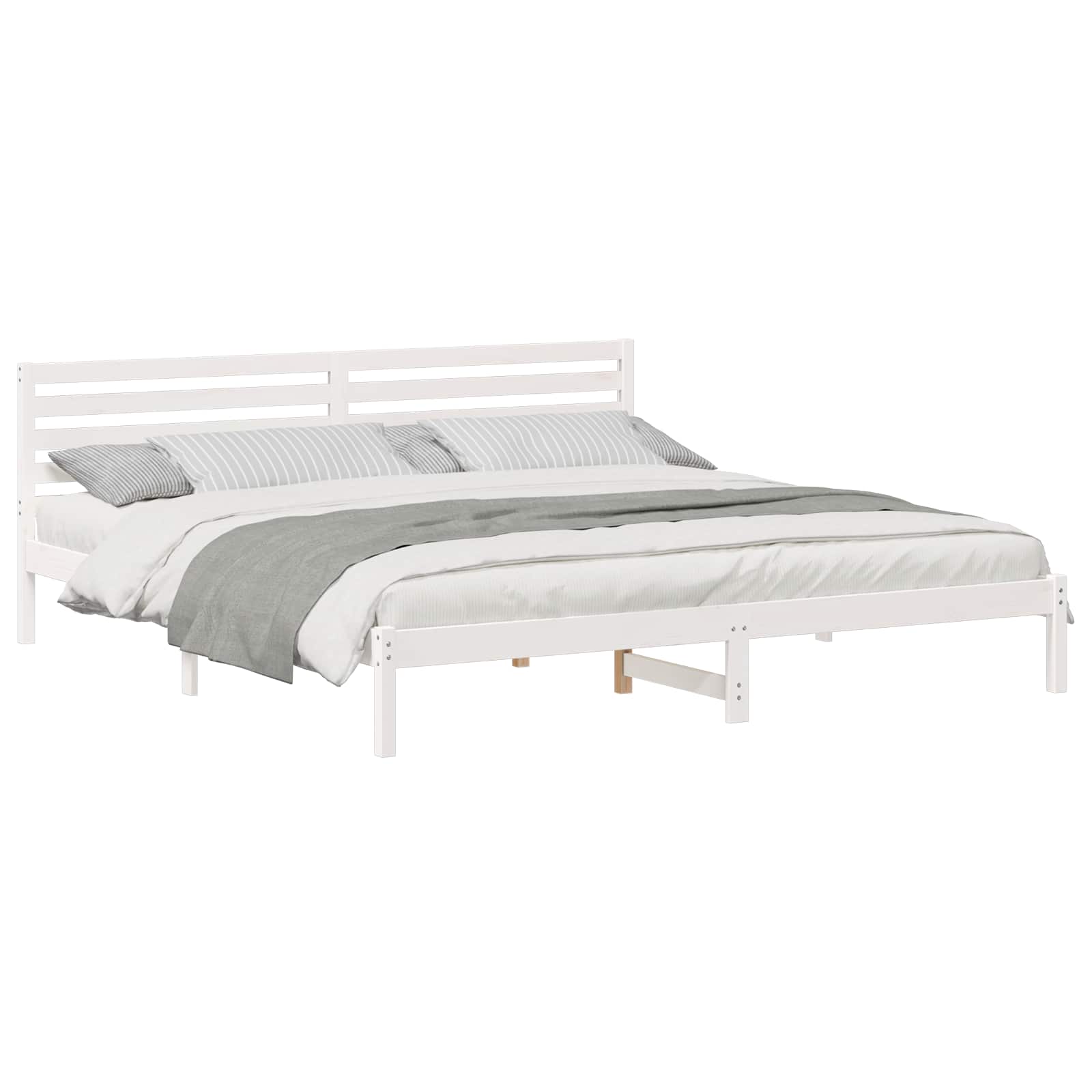 Sengestel med hovedgærde Hvid 200 x 210 cm Massiv fyrretræ
