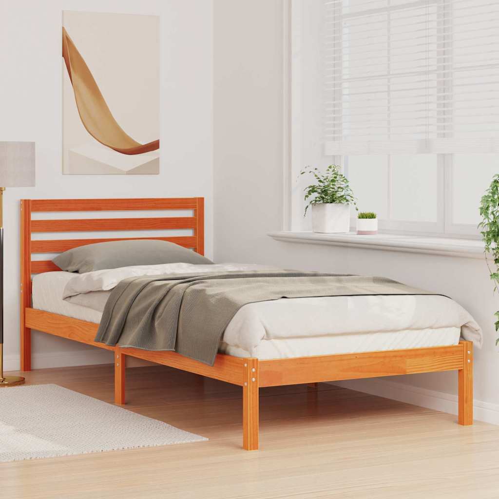 Sengestel med hovedgærde Voks brun 80 x 220 cm Massiv fyrretræ