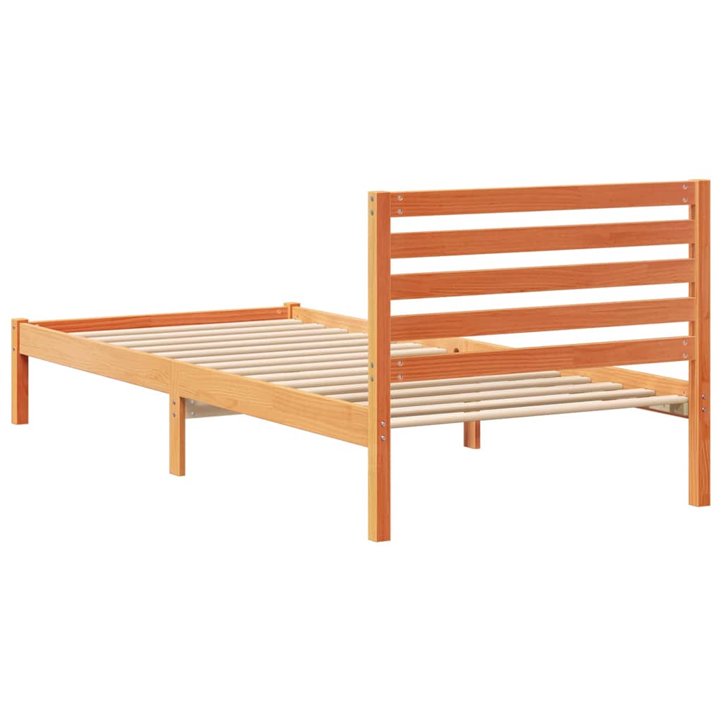 Sengestel med hovedgærde Voks brun 80 x 220 cm Massiv fyrretræ