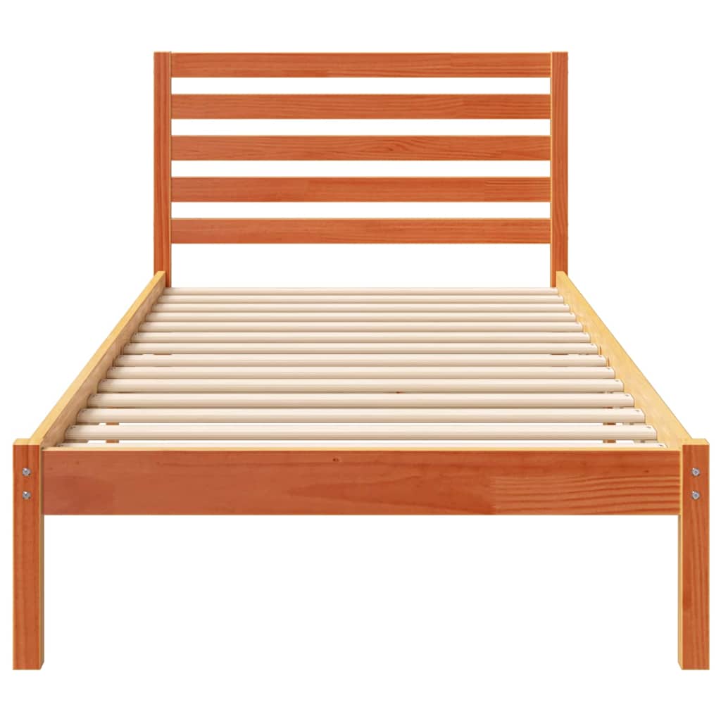Sengestel med hovedgærde Voks brun 80 x 220 cm Massiv fyrretræ