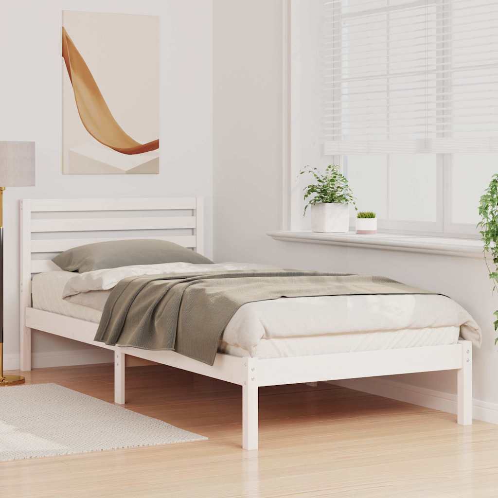 Sengestel med hovedgærde Hvid 90 x 220 cm Massiv fyrretræ