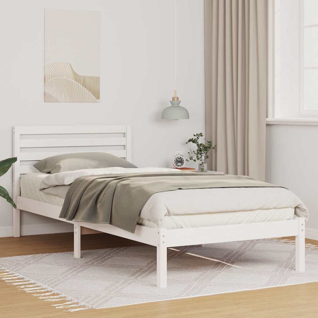 Sengestel med hovedgærde Hvid 100 x 220 cm Massiv fyrretræ
