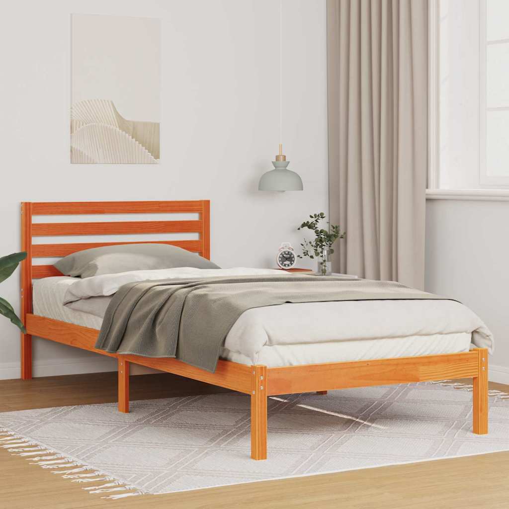Sengestel med hovedgærde Voks brun 100 x 220 cm Massiv fyrretræ