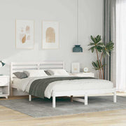 Sengestel med hovedgærde Hvid 140 x 220 cm Massiv fyrretræ