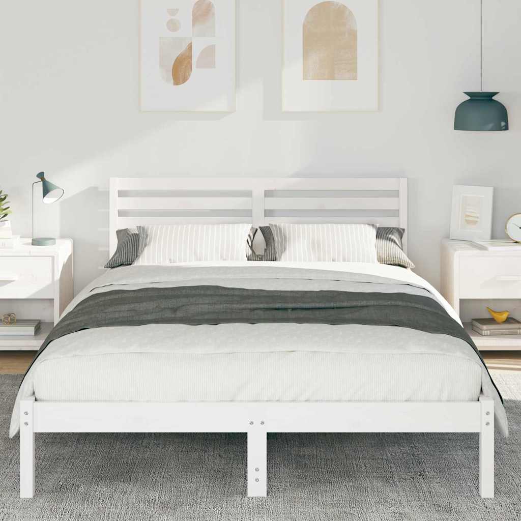 Sengestel med hovedgærde Hvid 140 x 220 cm Massiv fyrretræ
